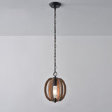 Caged Distressed Wood Hanging Pendant Light Country 1 Head Dining Room Suspension Lighting Clearhalo 'Ceiling Lights' 'Pendant Lights' 'Pendants' Lighting' 2016228