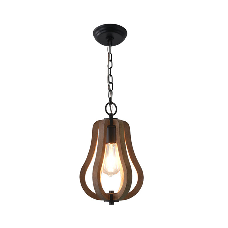 Caged Distressed Wood Hanging Pendant Light Country 1 Head Dining Room Suspension Lighting Distressed Wood A Clearhalo 'Ceiling Lights' 'Pendant Lights' 'Pendants' Lighting' 2016231_ed72e39b-553c-4879-848a-67c0e38d43d8