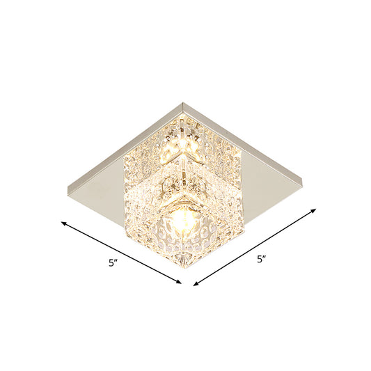 Cubic Corridor Flush Light Fixture Faceted Crystal LED Modern Close to Ceiling Lamp in Chrome Clearhalo 'Ceiling Lights' 'Close To Ceiling Lights' 'Close to ceiling' 'Flush mount' Lighting' 2016250