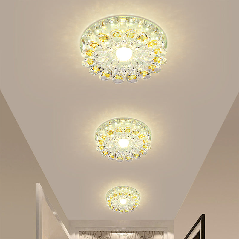 Lotus Corridor Flush Mount Lamp Clear Crystal LED Simplicity Close to Ceiling Light in Chrome Chrome Round Clearhalo 'Ceiling Lights' 'Close To Ceiling Lights' 'Close to ceiling' 'Flush mount' Lighting' 2016297