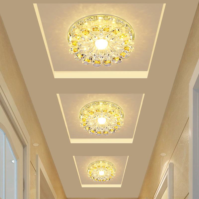 Lotus Corridor Flush Mount Lamp Clear Crystal LED Simplicity Close to Ceiling Light in Chrome Clearhalo 'Ceiling Lights' 'Close To Ceiling Lights' 'Close to ceiling' 'Flush mount' Lighting' 2016298