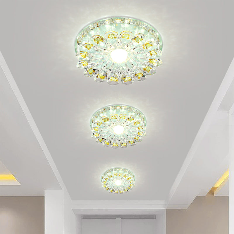 Lotus Corridor Flush Mount Lamp Clear Crystal LED Simplicity Close to Ceiling Light in Chrome Clearhalo 'Ceiling Lights' 'Close To Ceiling Lights' 'Close to ceiling' 'Flush mount' Lighting' 2016299