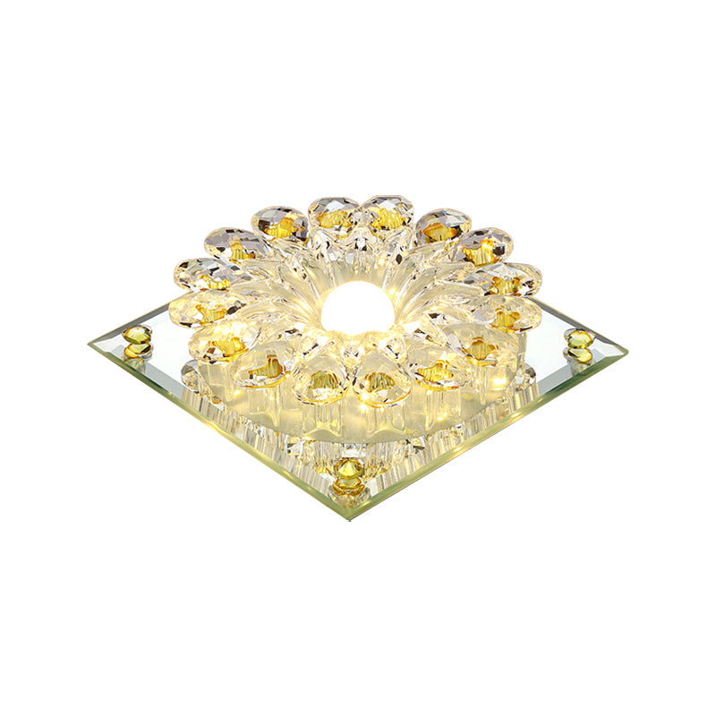 Lotus Corridor Flush Mount Lamp Clear Crystal LED Simplicity Close to Ceiling Light in Chrome Clearhalo 'Ceiling Lights' 'Close To Ceiling Lights' 'Close to ceiling' 'Flush mount' Lighting' 2016303