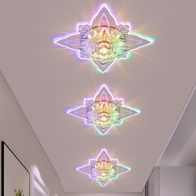 LED Foyer Ceiling Flush Contemporary Flush Light Fixture with Flower Clear Faceted Crystal Shade Clear Clearhalo 'Ceiling Lights' 'Close To Ceiling Lights' 'Close to ceiling' 'Flush mount' Lighting' 2016306