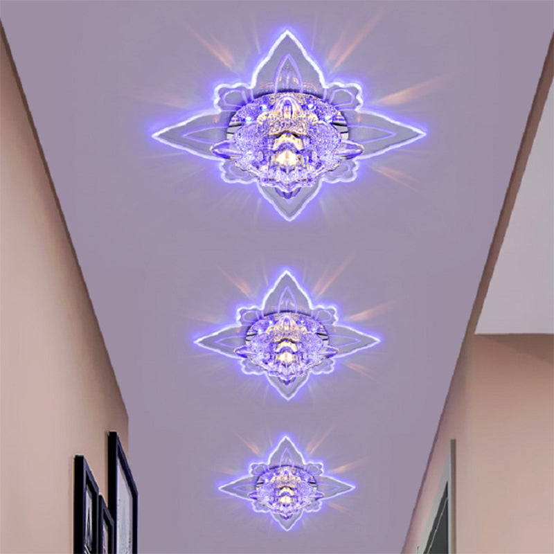 LED Foyer Ceiling Flush Contemporary Flush Light Fixture with Flower Clear Faceted Crystal Shade Clearhalo 'Ceiling Lights' 'Close To Ceiling Lights' 'Close to ceiling' 'Flush mount' Lighting' 2016308