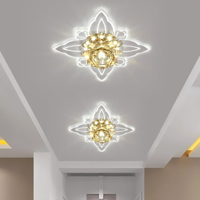 Lotus Clear Crystal Flush Mount Fixture Modern Style LED Close to Ceiling Lighting for Corridor Clear Clearhalo 'Ceiling Lights' 'Close To Ceiling Lights' 'Close to ceiling' 'Flush mount' Lighting' 2016311