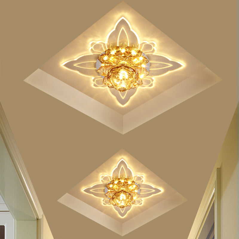 Lotus Clear Crystal Flush Mount Fixture Modern Style LED Close to Ceiling Lighting for Corridor Clearhalo 'Ceiling Lights' 'Close To Ceiling Lights' 'Close to ceiling' 'Flush mount' Lighting' 2016312