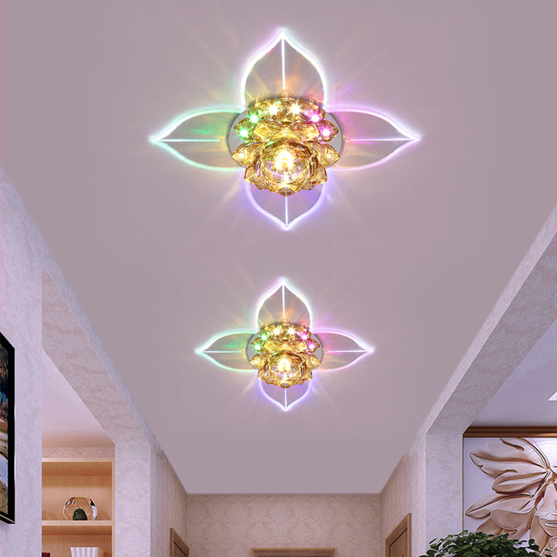 Clear Crystal Flower Flush Mount Light Minimal LED Close to Ceiling Lamp for Porch Clearhalo 'Ceiling Lights' 'Close To Ceiling Lights' 'Close to ceiling' 'Flush mount' Lighting' 2016317