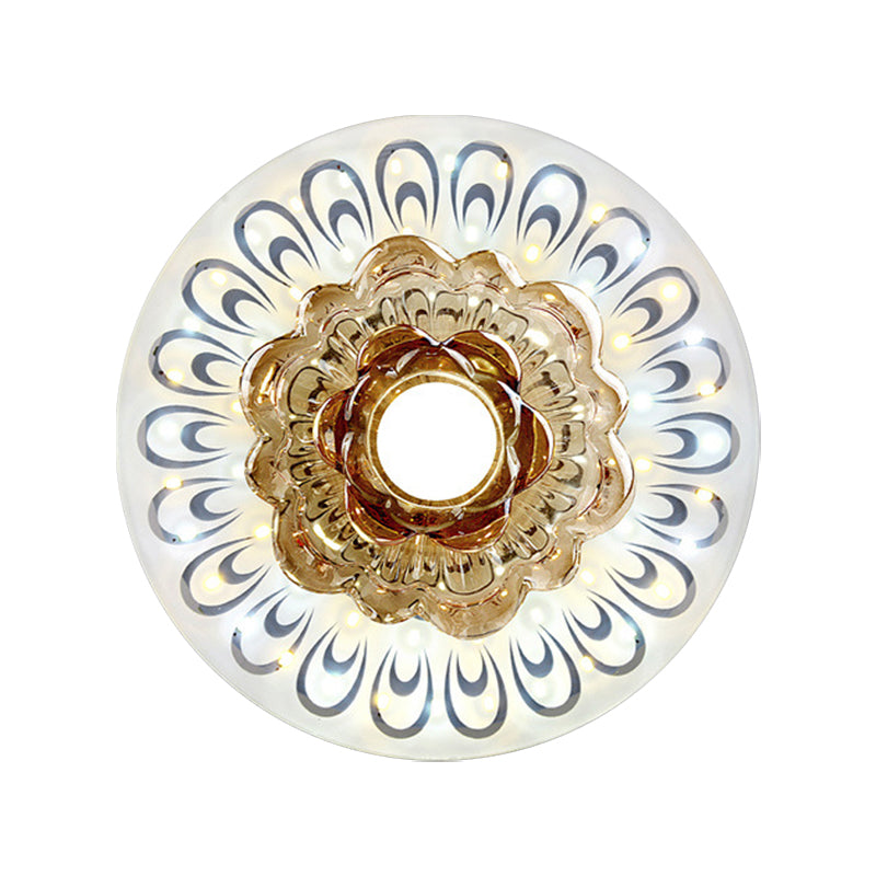 Bloom Ceiling Light Fixture Simple Clear Crystal LED Foyer Flushmount Lighting with Peacock Tail Feather Pattern Clearhalo 'Ceiling Lights' 'Close To Ceiling Lights' 'Close to ceiling' 'Flush mount' Lighting' 2016333