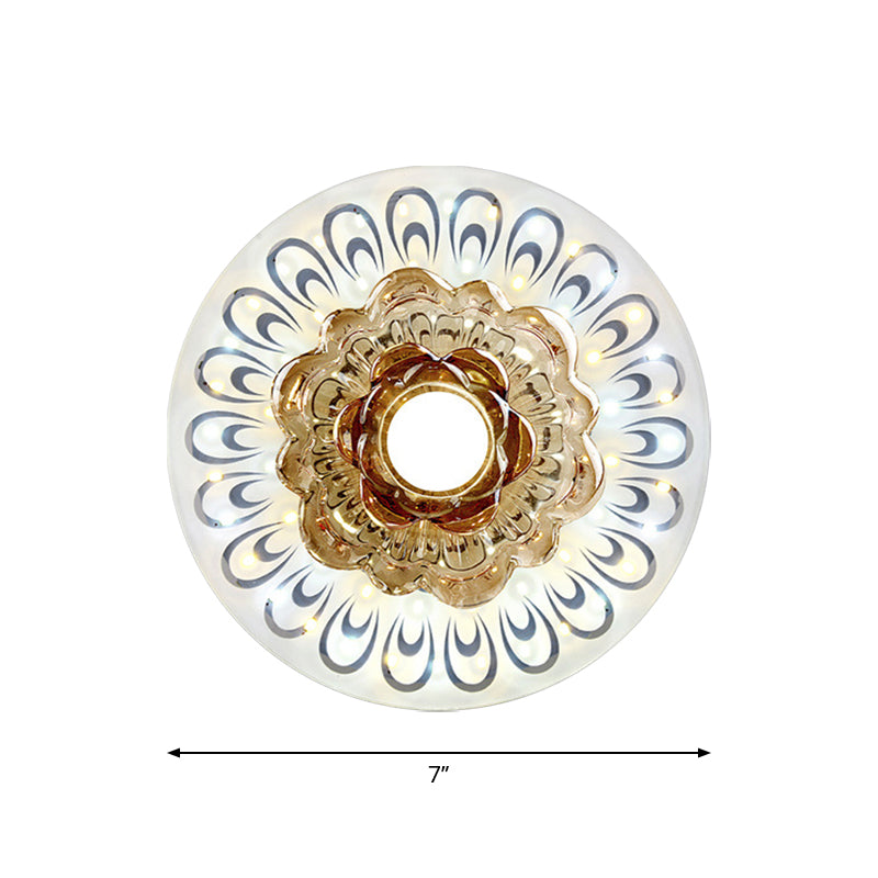 Bloom Ceiling Light Fixture Simple Clear Crystal LED Foyer Flushmount Lighting with Peacock Tail Feather Pattern Clearhalo 'Ceiling Lights' 'Close To Ceiling Lights' 'Close to ceiling' 'Flush mount' Lighting' 2016335