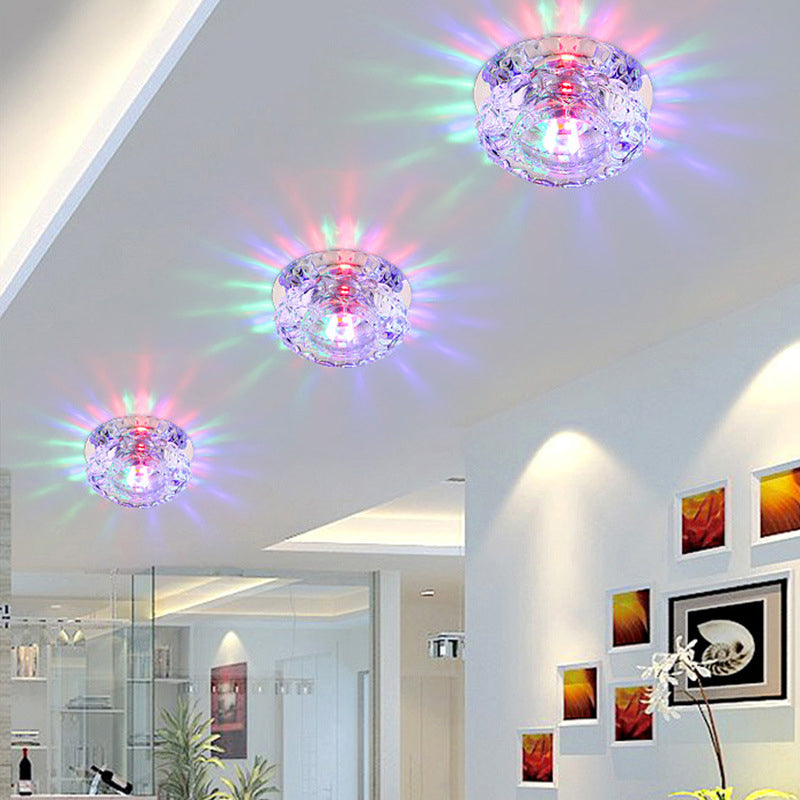 LED Porch Ceiling Flush Mount Simplicity Chrome Flushmount Light with Flower Clear Crystal Shade Chrome Multi Color Clearhalo 'Ceiling Lights' 'Close To Ceiling Lights' 'Close to ceiling' 'Flush mount' Lighting' 2016347