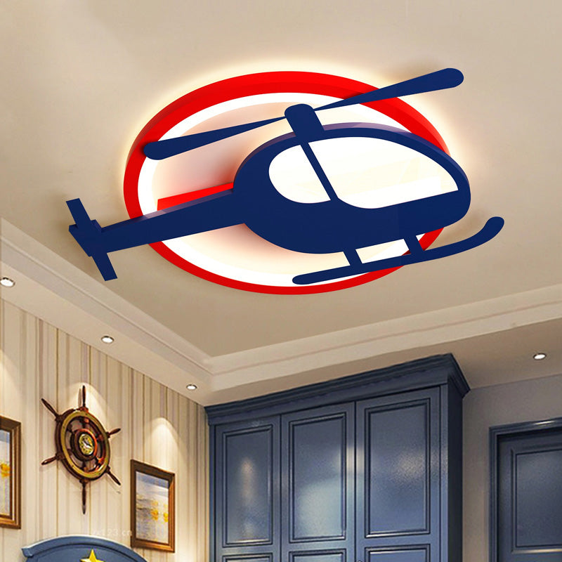 Helicopter Shape LED Ceiling Fixture Kid Acrylic Flush Mount Light for Baby Bedroom Red-Blue Clearhalo 'Ceiling Lights' 'Close To Ceiling Lights' 'Close to ceiling' 'Flush mount' Lighting' 201636