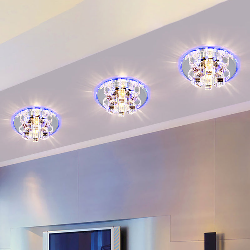 Minimal Round Ceiling Lamp Faceted Crystal LED Corridor Flush Light Fixture in Chrome Chrome Clearhalo 'Ceiling Lights' 'Close To Ceiling Lights' 'Close to ceiling' 'Flush mount' Lighting' 2016381