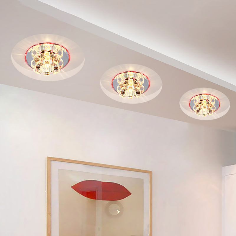 Minimal Round Ceiling Lamp Faceted Crystal LED Corridor Flush Light Fixture in Chrome Clearhalo 'Ceiling Lights' 'Close To Ceiling Lights' 'Close to ceiling' 'Flush mount' Lighting' 2016383