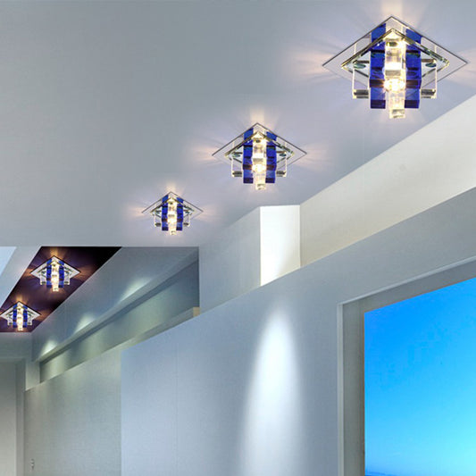Crystal Square Ceiling Flush Mount Modernist LED Flushmount Light for Corridor Blue Clearhalo 'Ceiling Lights' 'Close To Ceiling Lights' 'Close to ceiling' 'Flush mount' Lighting' 2016388