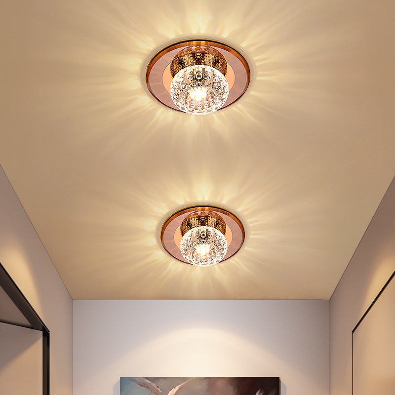Round Crystal Flush Mount Lighting Simplicity LED Close to Ceiling Lamp for Foyer Tan Warm Clearhalo 'Ceiling Lights' 'Close To Ceiling Lights' 'Close to ceiling' 'Flush mount' Lighting' 2016420