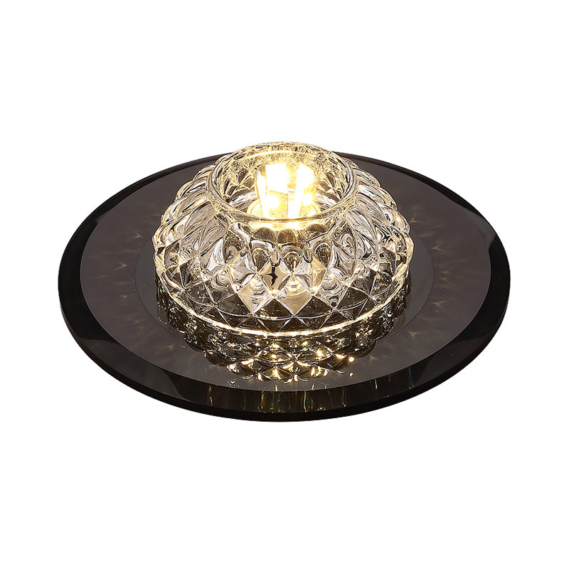 Lattice Bowl Flush Light Fixture Minimalist Beveled Crystal LED Black Close to Ceiling Light for Porch Clearhalo 'Ceiling Lights' 'Close To Ceiling Lights' 'Close to ceiling' 'Flush mount' Lighting' 2016433