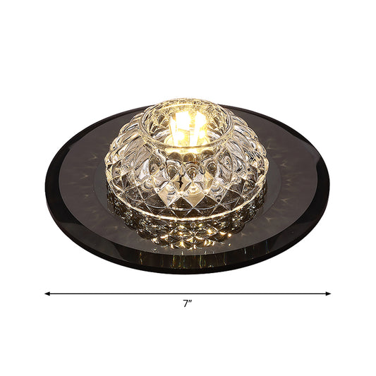 Lattice Bowl Flush Light Fixture Minimalist Beveled Crystal LED Black Close to Ceiling Light for Porch Clearhalo 'Ceiling Lights' 'Close To Ceiling Lights' 'Close to ceiling' 'Flush mount' Lighting' 2016435