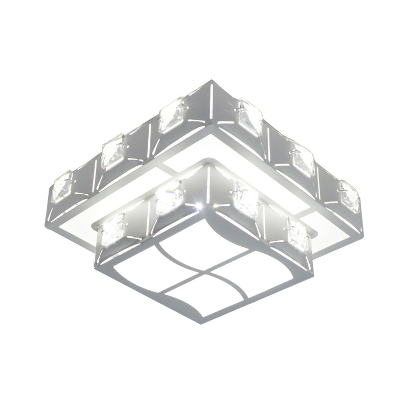 Minimal 2-Tier Geometry Ceiling Lighting Acrylic Porch LED Crystal Flush Light Fixture in Chrome with Hollow-out Design Clearhalo 'Ceiling Lights' 'Close To Ceiling Lights' 'Close to ceiling' 'Flush mount' Lighting' 2016466