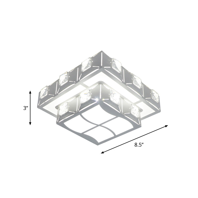 Minimal 2-Tier Geometry Ceiling Lighting Acrylic Porch LED Crystal Flush Light Fixture in Chrome with Hollow-out Design Clearhalo 'Ceiling Lights' 'Close To Ceiling Lights' 'Close to ceiling' 'Flush mount' Lighting' 2016467