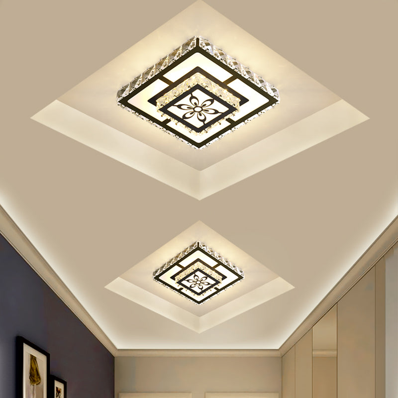 Acrylic Geometry Ceiling Lamp Minimalist LED Crystal Flush Mount Light with Floral Pattern Black Warm Square Plate Clearhalo 'Ceiling Lights' 'Close To Ceiling Lights' 'Close to ceiling' 'Flush mount' Lighting' 2016471