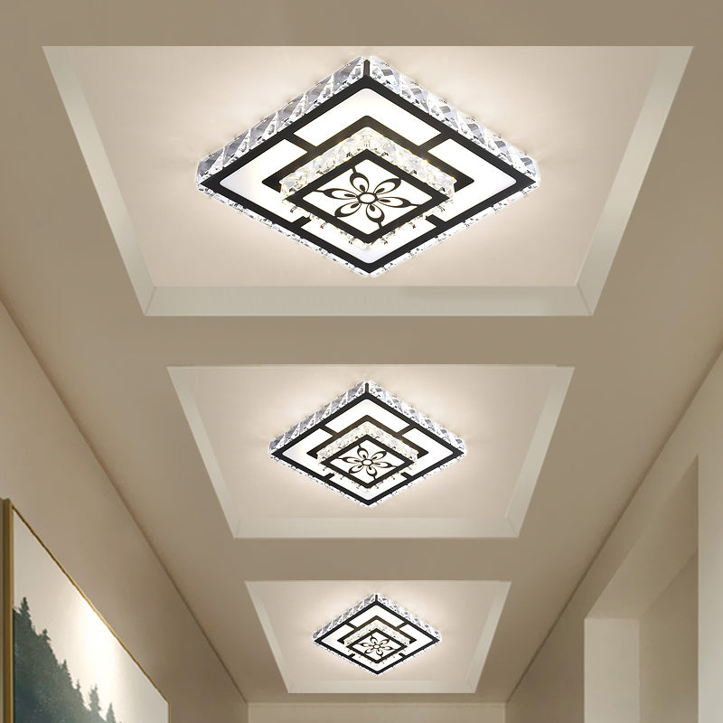 Acrylic Geometry Ceiling Lamp Minimalist LED Crystal Flush Mount Light with Floral Pattern Black White Square Plate Clearhalo 'Ceiling Lights' 'Close To Ceiling Lights' 'Close to ceiling' 'Flush mount' Lighting' 2016472