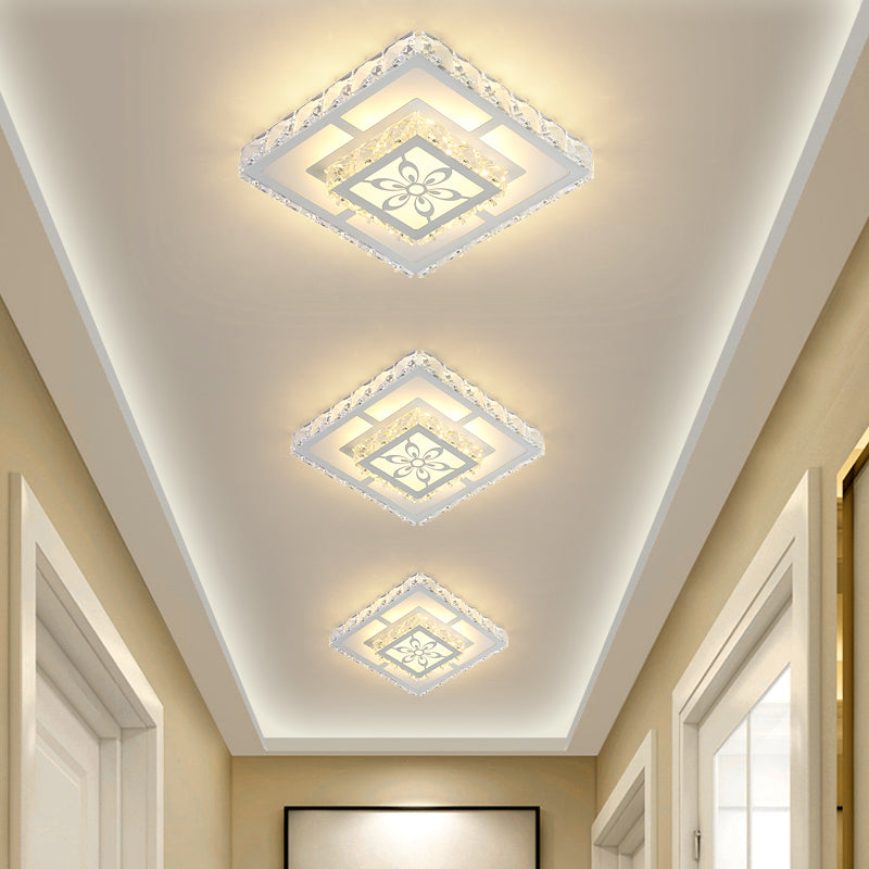 Acrylic Geometry Ceiling Lamp Minimalist LED Crystal Flush Mount Light with Floral Pattern White Warm Square Plate Clearhalo 'Ceiling Lights' 'Close To Ceiling Lights' 'Close to ceiling' 'Flush mount' Lighting' 2016476