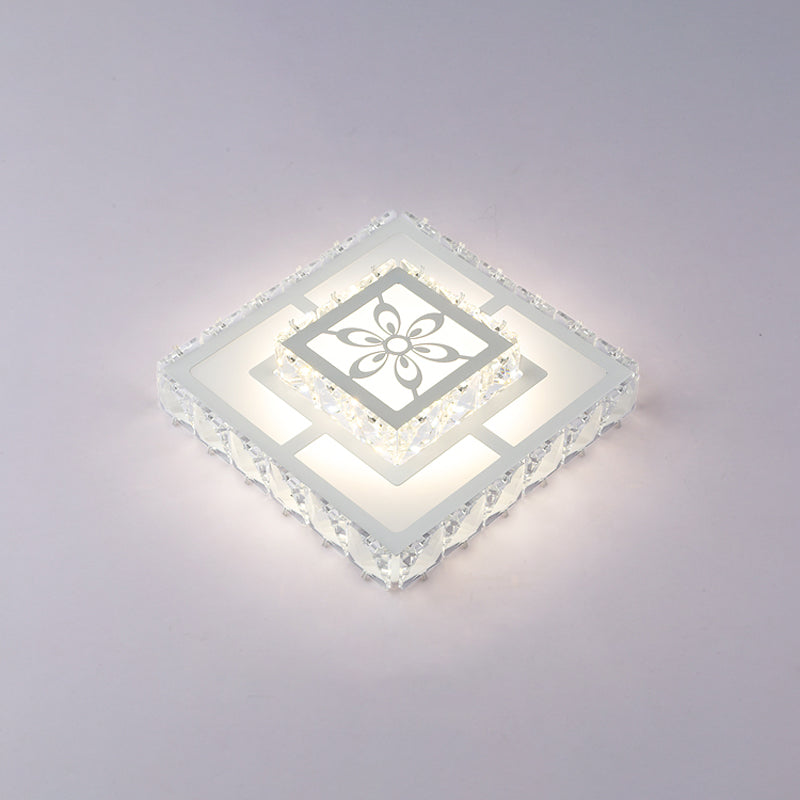 Acrylic Geometry Ceiling Lamp Minimalist LED Crystal Flush Mount Light with Floral Pattern White White Square Plate Clearhalo 'Ceiling Lights' 'Close To Ceiling Lights' 'Close to ceiling' 'Flush mount' Lighting' 2016479