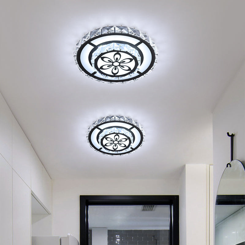 Acrylic Geometry Ceiling Lamp Minimalist LED Crystal Flush Mount Light with Floral Pattern Black White Round Clearhalo 'Ceiling Lights' 'Close To Ceiling Lights' 'Close to ceiling' 'Flush mount' Lighting' 2016480