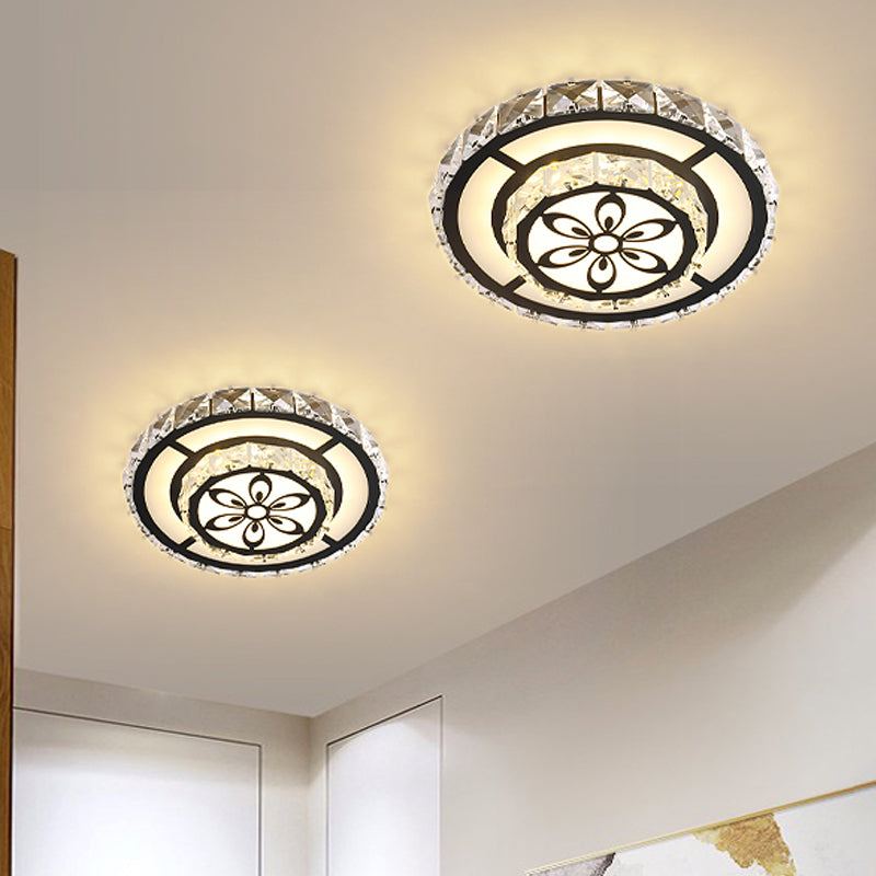 Acrylic Geometry Ceiling Lamp Minimalist LED Crystal Flush Mount Light with Floral Pattern Black Warm Round Clearhalo 'Ceiling Lights' 'Close To Ceiling Lights' 'Close to ceiling' 'Flush mount' Lighting' 2016482