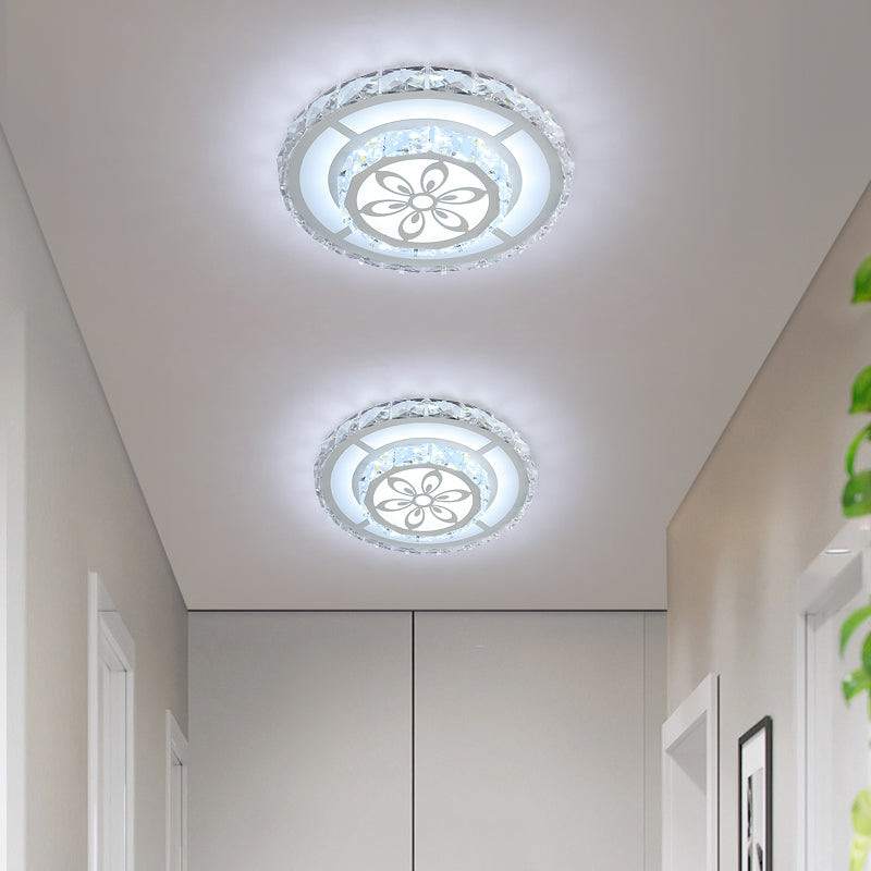 Acrylic Geometry Ceiling Lamp Minimalist LED Crystal Flush Mount Light with Floral Pattern White White Round Clearhalo 'Ceiling Lights' 'Close To Ceiling Lights' 'Close to ceiling' 'Flush mount' Lighting' 2016485