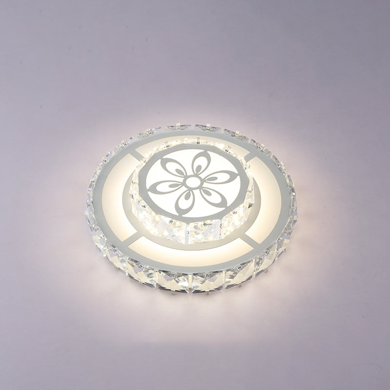 Acrylic Geometry Ceiling Lamp Minimalist LED Crystal Flush Mount Light with Floral Pattern White Warm Round Clearhalo 'Ceiling Lights' 'Close To Ceiling Lights' 'Close to ceiling' 'Flush mount' Lighting' 2016488