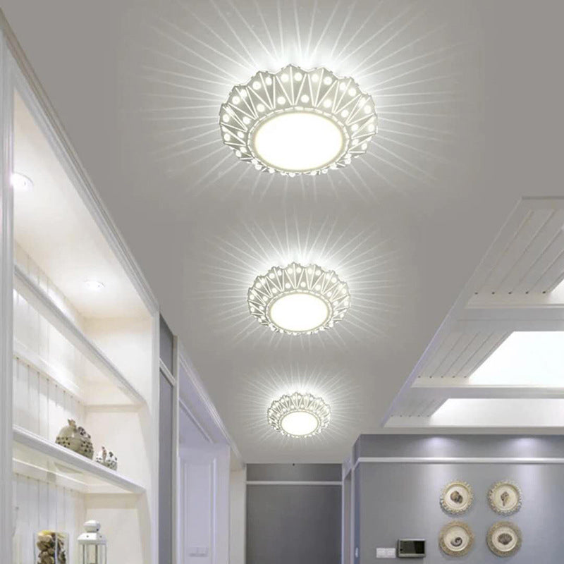 Metal Folding Flush Light Fixture Contemporary LED Ceiling Mounted Lamp in White with Crystal Accent White White Clearhalo 'Ceiling Lights' 'Close To Ceiling Lights' 'Close to ceiling' 'Flush mount' Lighting' 2016489