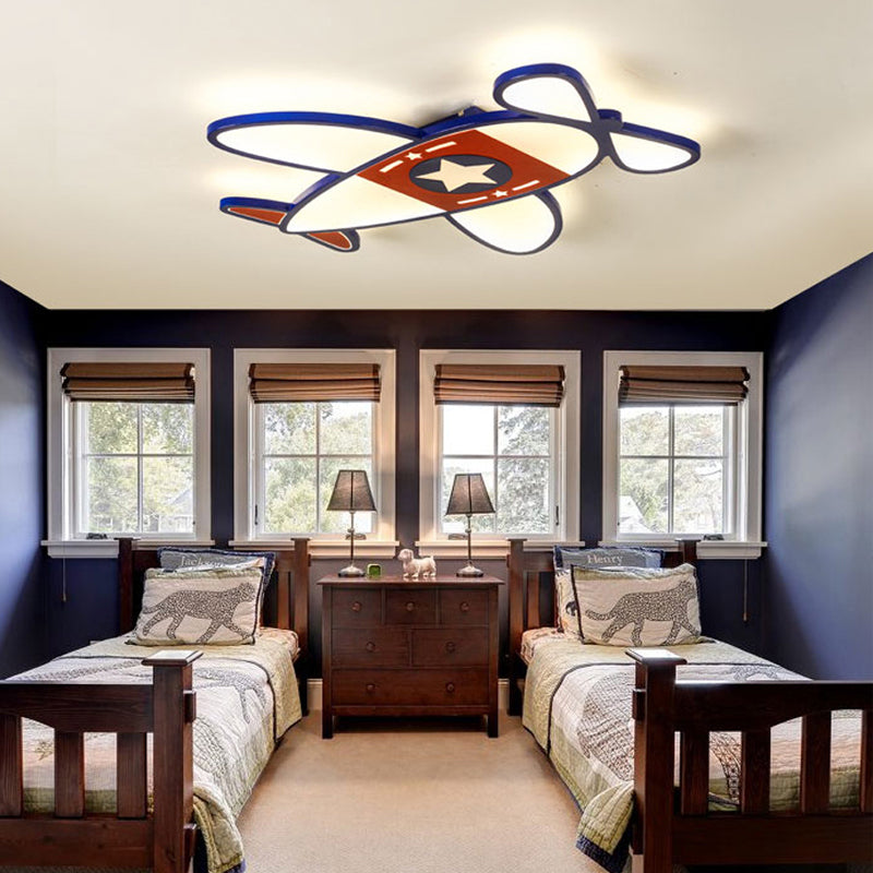 Cartoon Propeller Plane Ceiling Lamp with Star Acrylic LED Flush Ceiling Light in Blue&White for Baby Room Clearhalo 'Ceiling Lights' 'Close To Ceiling Lights' 'Close to ceiling' 'Flush mount' Lighting' 201663