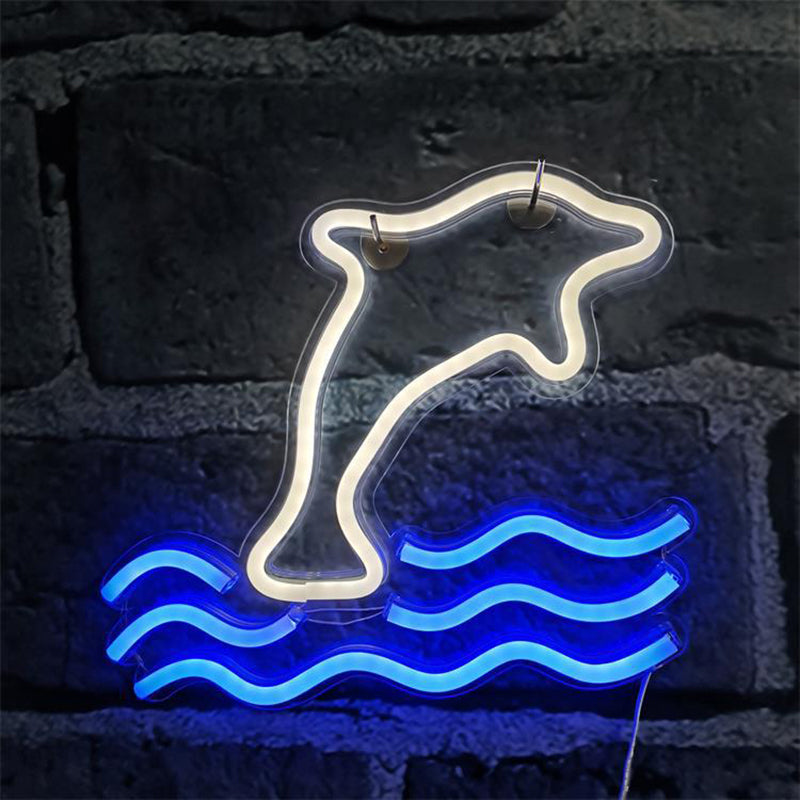 Cartoon Dolphin Night Lamp Plastic Children Bedroom Wall Night Lighting in White Clearhalo 'Night Lights' 'Wall Lights' Lighting' 2016645