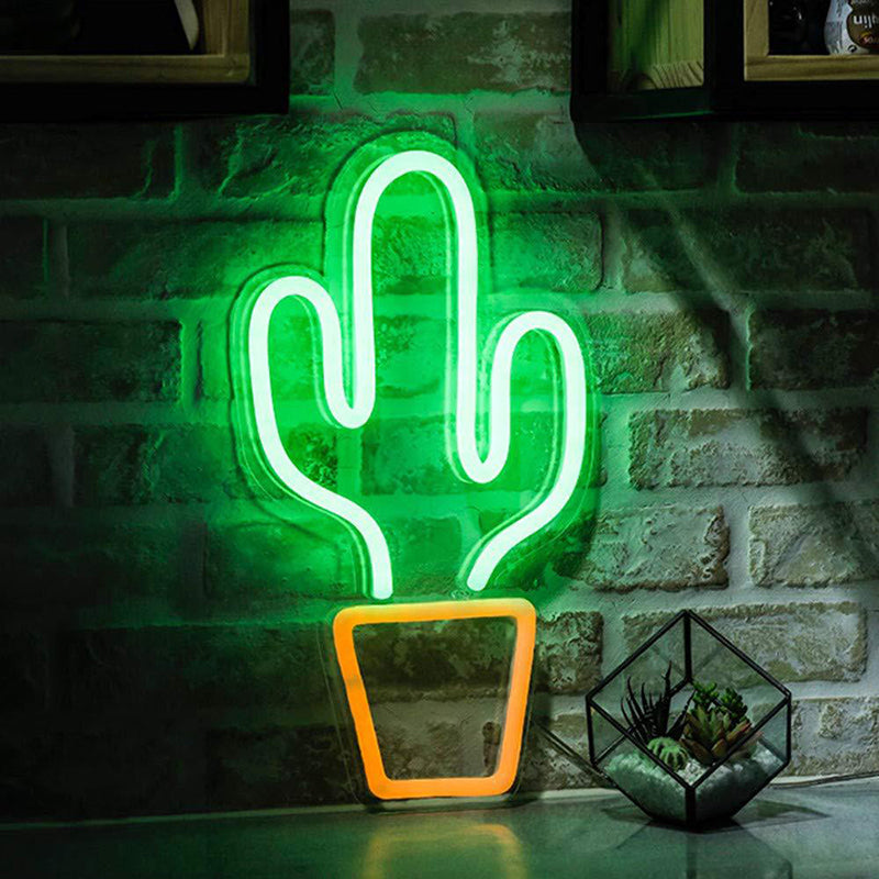 White Potted Cactus Shaped Nightstand Light Kids Style LED Plastic Wall Night Lighting Clearhalo 'Night Lights' 'Wall Lights' Lighting' 2016771