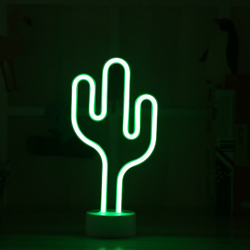 Cactus Shaped Plastic Nightstand Lamp Contemporary Battery Operated LED White Table Lighting Clearhalo 'Night Lights' 'Wall Lights' Lighting' 2016827