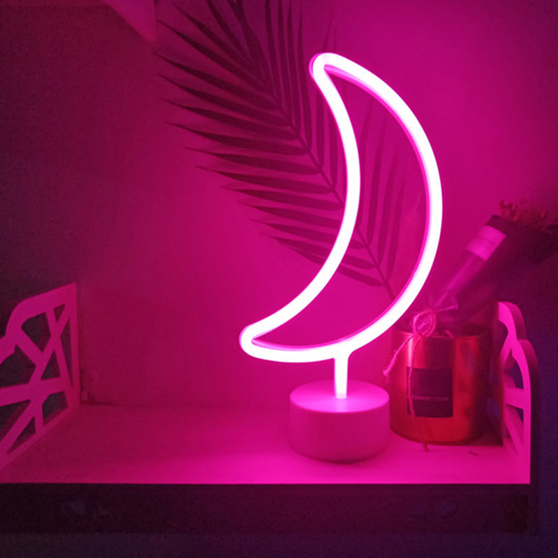 Moon Shaped Table Lamp Contemporary Plastic Battery Operated LED White Night Lighting White Pink Clearhalo 'Night Lights' 'Wall Lights' Lighting' 2016882