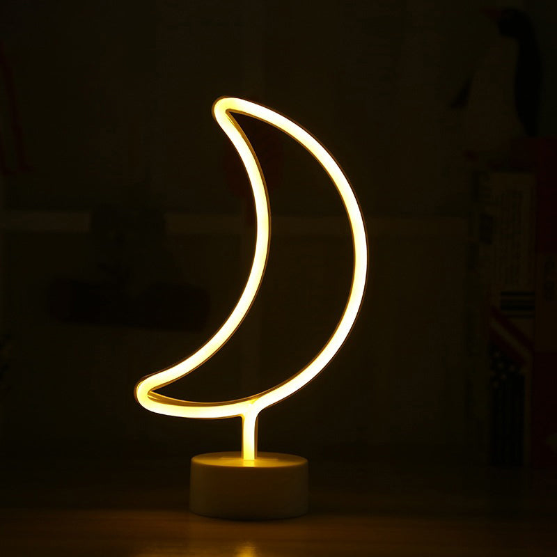 Moon Shaped Table Lamp Contemporary Plastic Battery Operated LED White Night Lighting White Warm Clearhalo 'Night Lights' 'Wall Lights' Lighting' 2016883