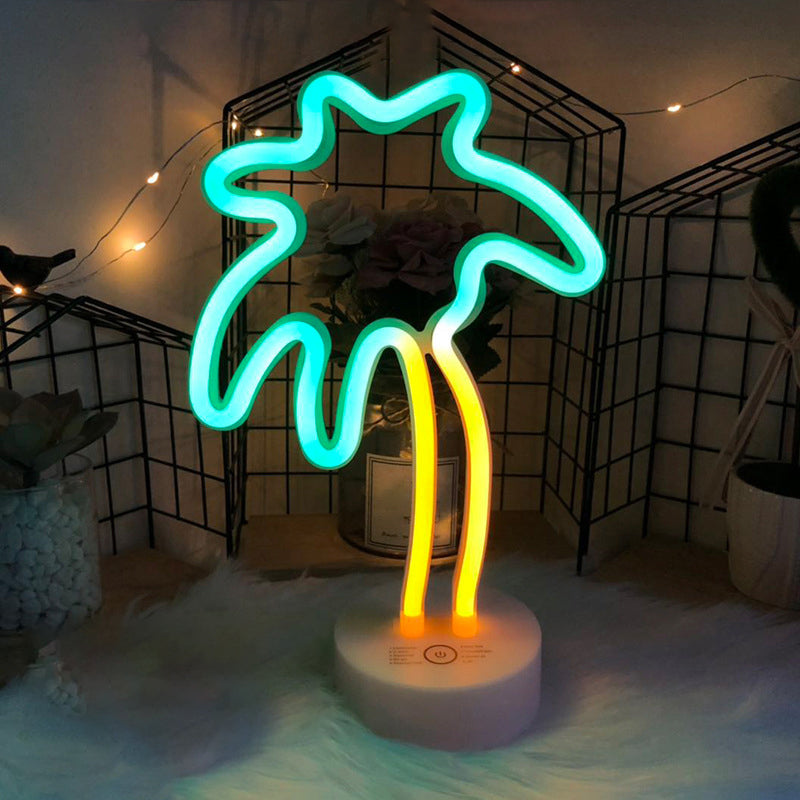 Simple Geometric Night Lighting Plastic Battery LED Bedroom Night Table Light in White White Coconut Tree Clearhalo 'Night Lights' 'Wall Lights' Lighting' 2016922