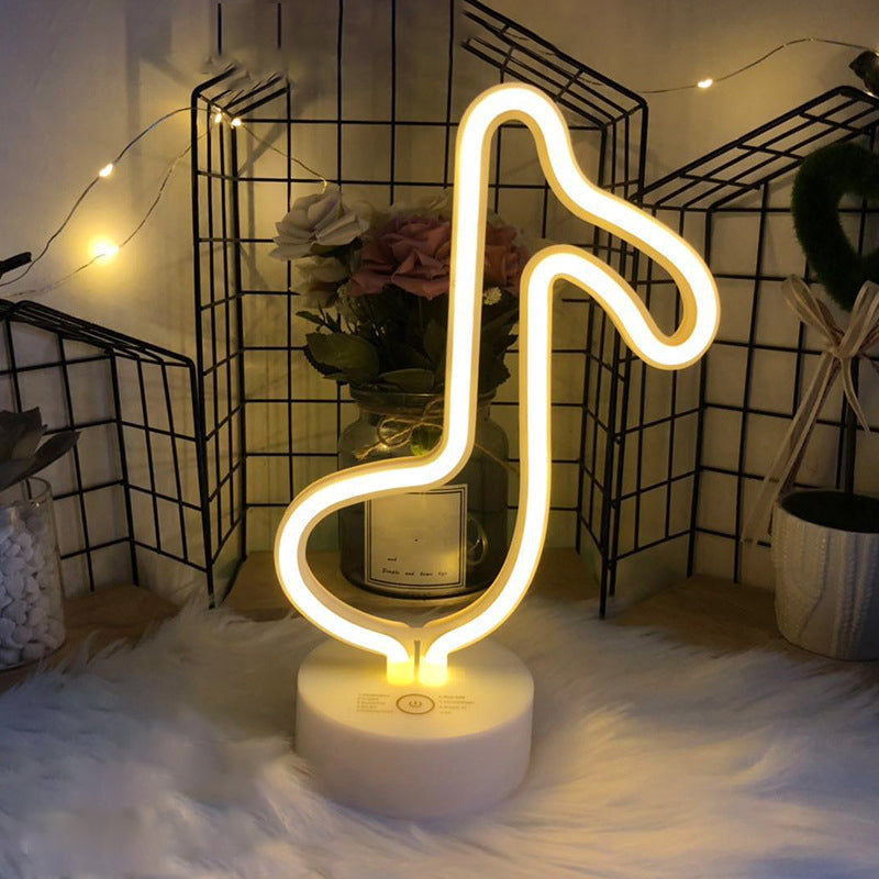 Simple Geometric Night Lighting Plastic Battery LED Bedroom Night Table Light in White White Musical Note Clearhalo 'Night Lights' 'Wall Lights' Lighting' 2016925