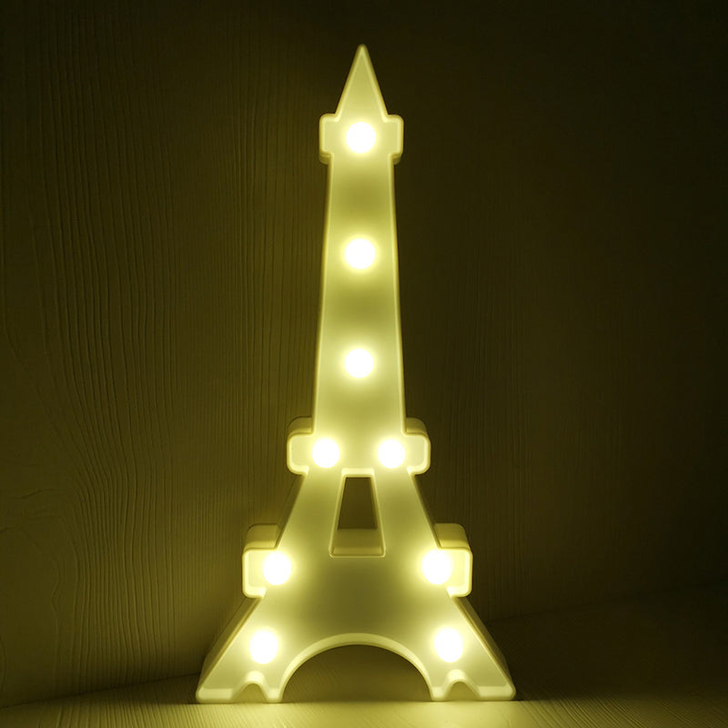 LED Bedroom Nightstand Light Minimalist Night Lamp with Building Plastic Shade White Tower Clearhalo 'Night Lights' 'Wall Lights' Lighting' 2017072