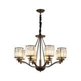 Drum Clear Crystal Pendant Lamp Country Living Room Chandelier Light Fixture in Black Clearhalo 'Ceiling Lights' 'Chandeliers' Lighting' options 2017201