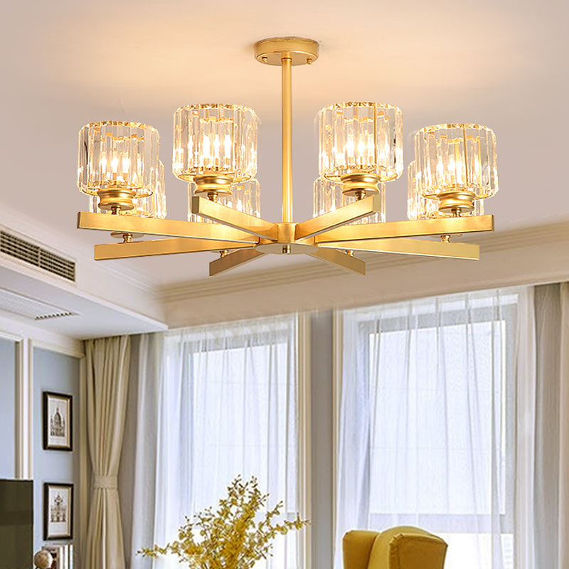 Gold 3/6/10 Heads Pendant Lighting Modern Cylindrical Crystal Radial Chandelier Light Clearhalo 'Ceiling Lights' 'Chandeliers' 'Modern Chandeliers' 'Modern' Lighting' 2017286