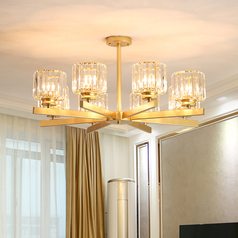 Gold 3/6/10 Heads Pendant Lighting Modern Cylindrical Crystal Radial Chandelier Light Clearhalo 'Ceiling Lights' 'Chandeliers' 'Modern Chandeliers' 'Modern' Lighting' 2017287