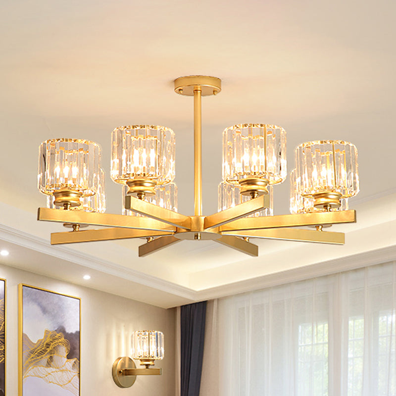 Gold 3/6/10 Heads Pendant Lighting Modern Cylindrical Crystal Radial Chandelier Light Clearhalo 'Ceiling Lights' 'Chandeliers' 'Modern Chandeliers' 'Modern' Lighting' 2017289