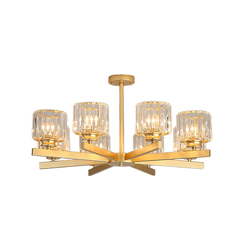 Gold 3/6/10 Heads Pendant Lighting Modern Cylindrical Crystal Radial Chandelier Light 8 Gold Clearhalo 'Ceiling Lights' 'Chandeliers' 'Modern Chandeliers' 'Modern' Lighting' 2017290