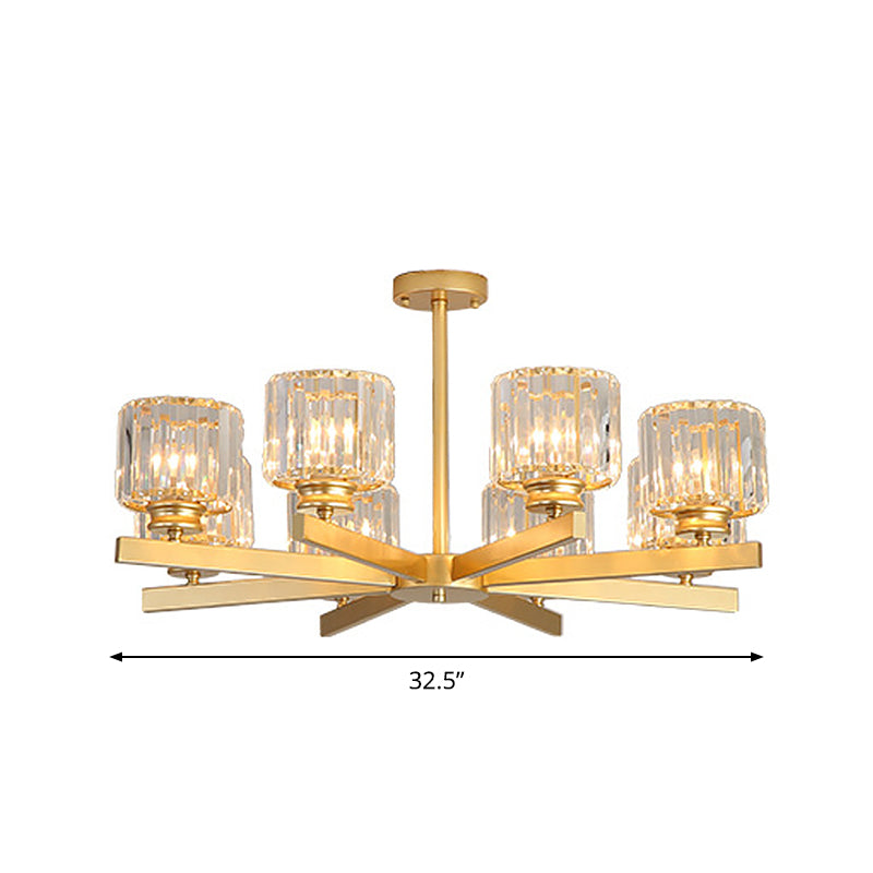 Gold 3/6/10 Heads Pendant Lighting Modern Cylindrical Crystal Radial Chandelier Light Clearhalo 'Ceiling Lights' 'Chandeliers' 'Modern Chandeliers' 'Modern' Lighting' 2017291