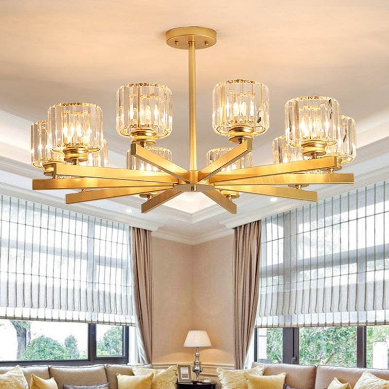 Gold 3/6/10 Heads Pendant Lighting Modern Cylindrical Crystal Radial Chandelier Light Clearhalo 'Ceiling Lights' 'Chandeliers' 'Modern Chandeliers' 'Modern' Lighting' 2017292