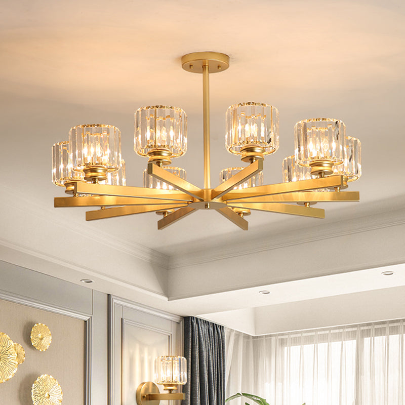 Gold 3/6/10 Heads Pendant Lighting Modern Cylindrical Crystal Radial Chandelier Light Clearhalo 'Ceiling Lights' 'Chandeliers' 'Modern Chandeliers' 'Modern' Lighting' 2017293